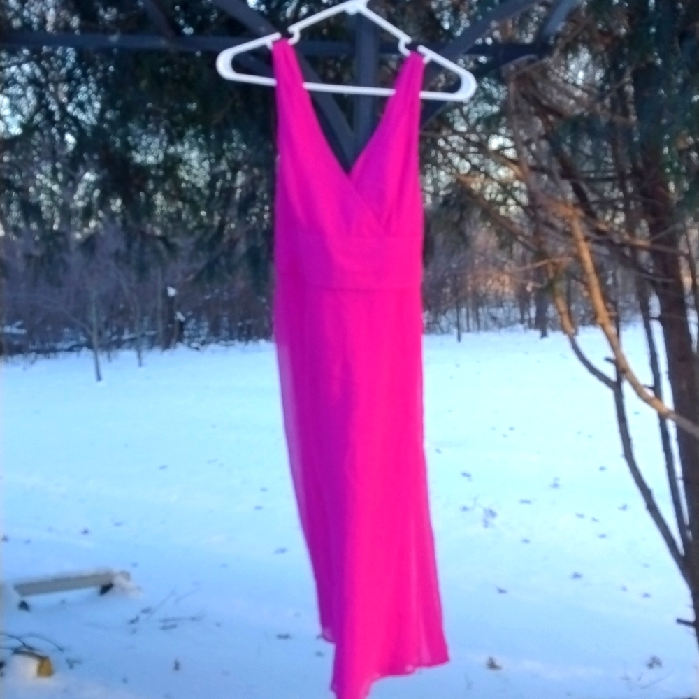 NWT J. Crew 100 % silk Chiffon Magenta Sleeveless Empire Waist Dress Size 8 - Picture 2 of 14